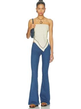 Free People 27 Penny Pull On Flare Jeans Boho Cotton Denim Casual Chic